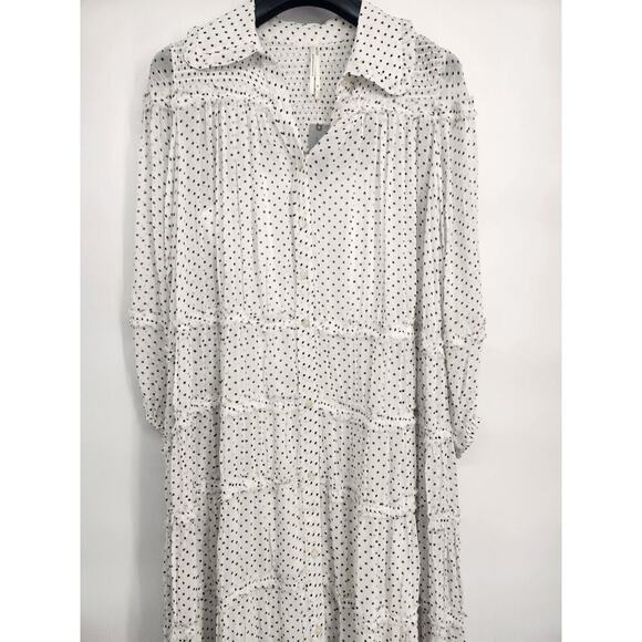 NWT Anthropologie Long-Sleeve Smocked Tiered Maxi Dress Sz SP Polka Dot #9M412 - Picture 5 of 14